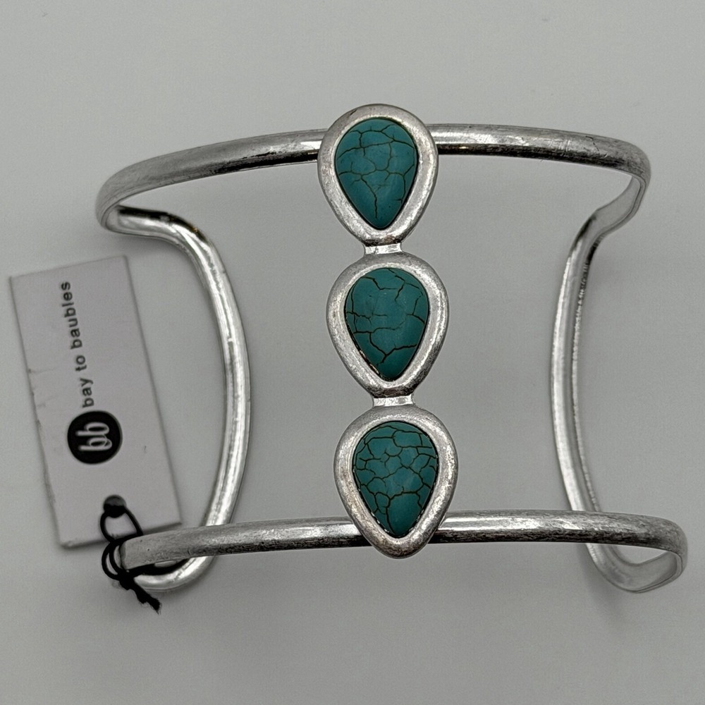 Bay to Baubles Silver‎ Cuff Bracelet Turquoise Teardrop Stones New